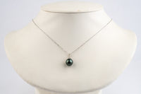 Deep Peacock Green Tahitian Pearl & Diamond Toru Necklace on 14K White Gold