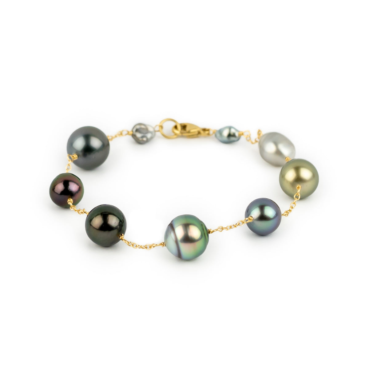 Tahitian Pearl Harvest Tin Cup Bracelet on 14K Yellow Gold