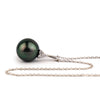 Deep Peacock Green Tahitian Pearl & Diamond Toru Necklace on 14K White Gold