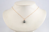 Silvery Lavender Tahitian Pearl & Diamond Toru Necklace on 14K Rose Gold