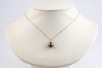Aubergine Green Tahitian Pearl & Diamond Toru Necklace on 14K Rose Gold