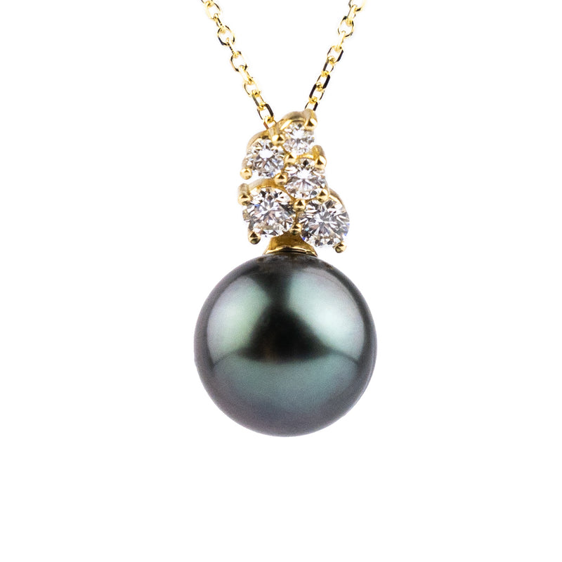 Lavender Blue Tahitian Pearl & Diamond Asteria Pendant or Necklace on 14K Yellow Gold