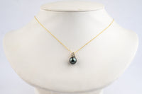 Lavender Blue Tahitian Pearl & Diamond Asteria Pendant or Necklace on 14K Yellow Gold