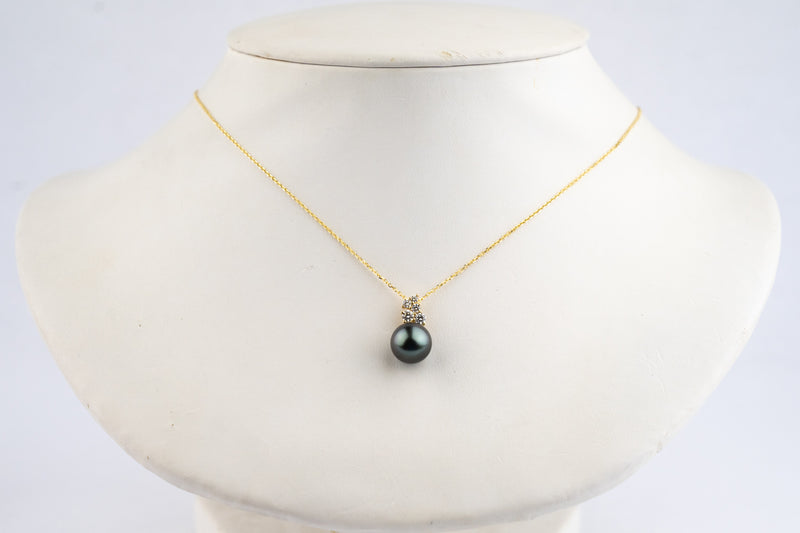 Lavender Blue Tahitian Pearl & Diamond Asteria Pendant or Necklace on 14K Yellow Gold