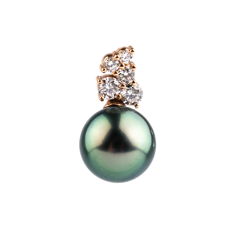 Peacock Green Tahitian Pearl & Diamond Asteria Pendant or Necklace on 14K Rose Gold