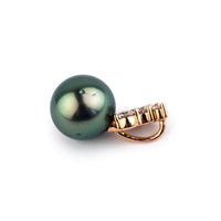 Peacock Green Tahitian Pearl & Diamond Asteria Pendant or Necklace on 14K Rose Gold