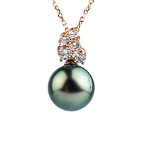 Peacock Green Tahitian Pearl & Diamond Asteria Pendant or Necklace on 14K Rose Gold