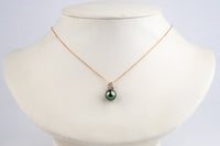 Peacock Green Tahitian Pearl & Diamond Asteria Pendant or Necklace on 14K Rose Gold