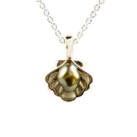 Tahitian Keshi Pearl Sterling Silver Seashell Necklace