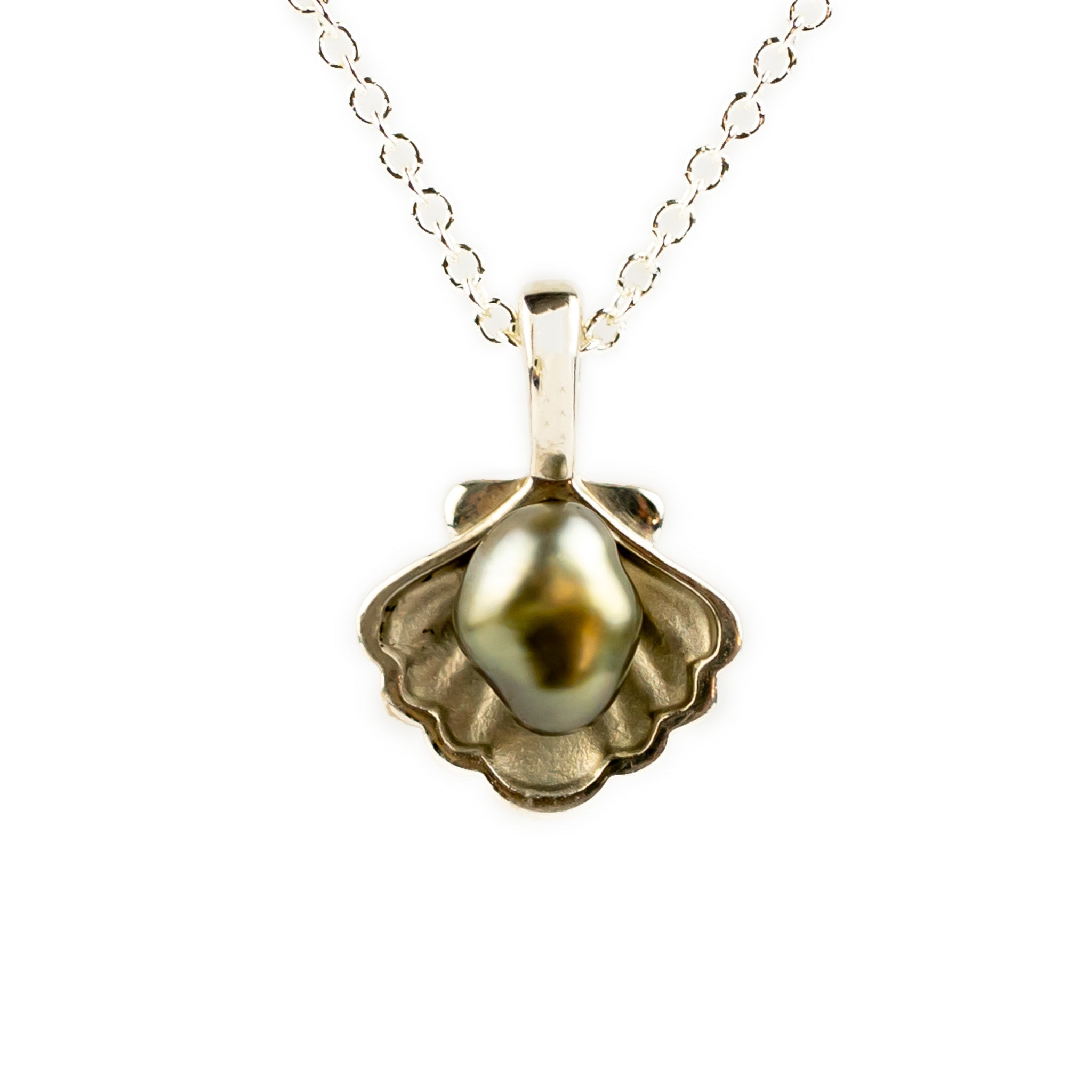 Tahitian Keshi Pearl Sterling Silver Seashell Necklace