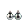 Pink Peacock Tahitian Pearl & Diamond Toru Earrings on 14K White Gold