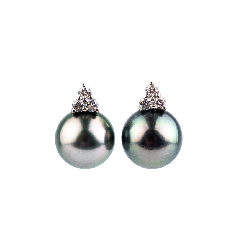 Pink Peacock Tahitian Pearl & Diamond Toru Earrings on 14K White Gold