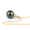 Indigo Green Peacock Tahitian Pearl & Diamond Toru Necklace on 14K Yellow Gold