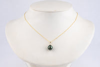 Indigo Green Peacock Tahitian Pearl & Diamond Toru Necklace on 14K Yellow Gold