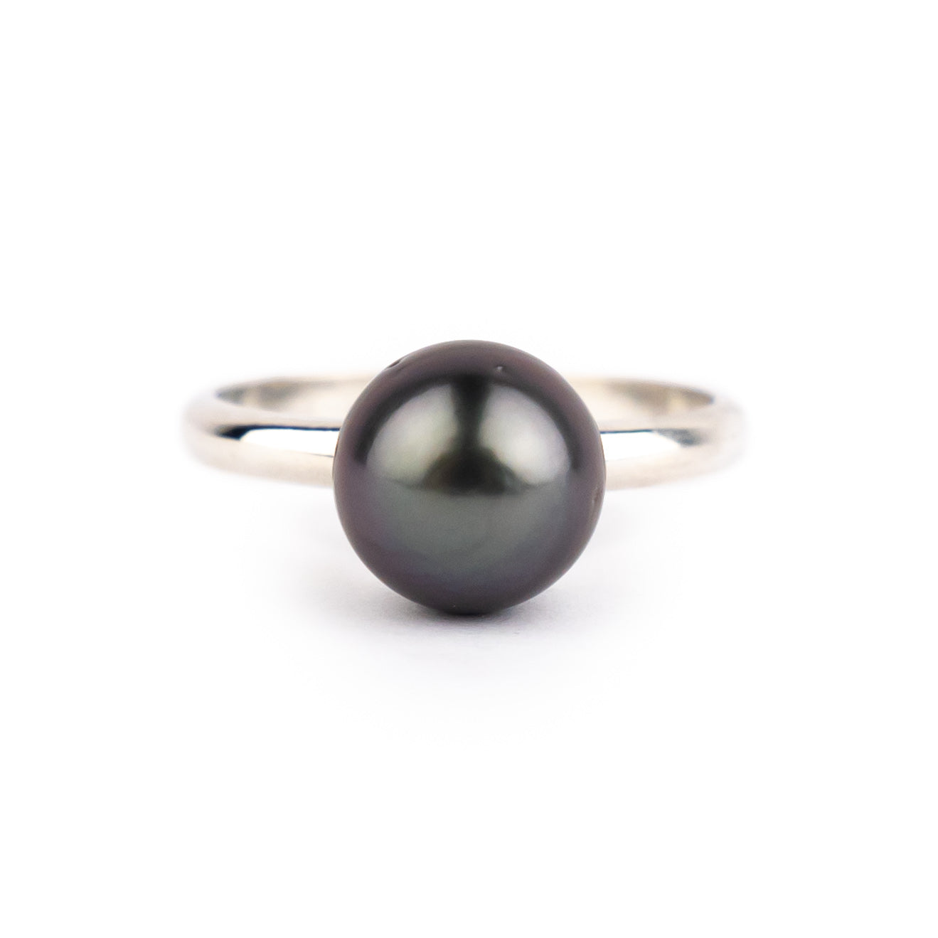 Deep Lavender Green 9mm Tahitian Pearl Ring on Sterling Silver