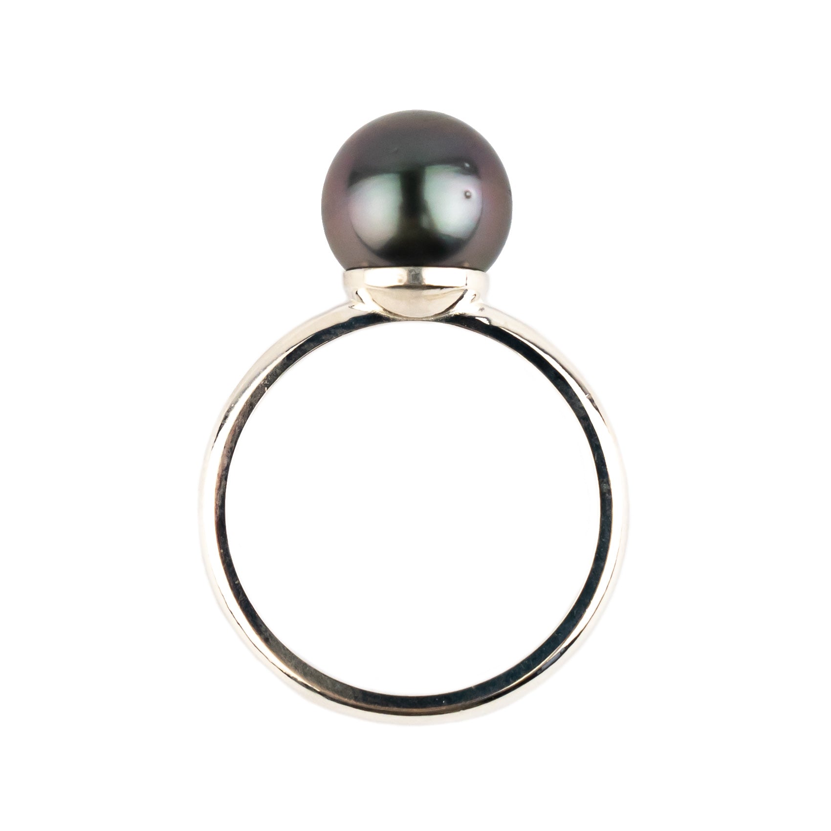 Deep Lavender Green 9mm Tahitian Pearl Ring on Sterling Silver