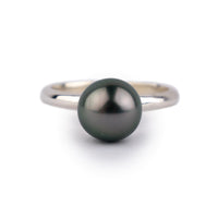Plum Green 8.8mm Tahitian Pearl Ring on Sterling Silver