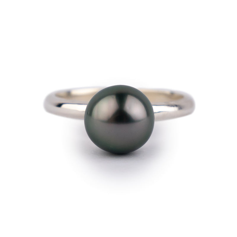 Plum Green 8.8mm Tahitian Pearl Ring on Sterling Silver