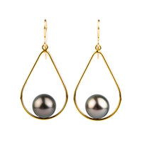 Aubergine Peacock Tahitian Pearl Teardrop Dangle Earrings