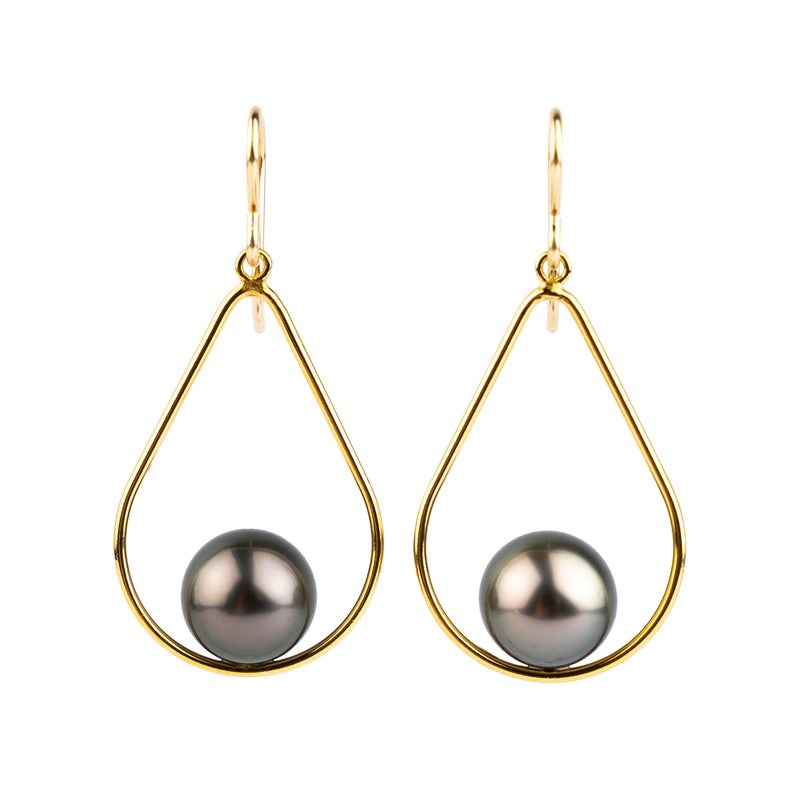 Aubergine Peacock Tahitian Pearl Teardrop Dangle Earrings