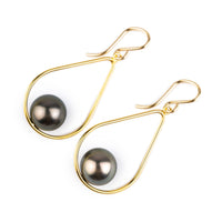 Aubergine Peacock Tahitian Pearl Teardrop Dangle Earrings