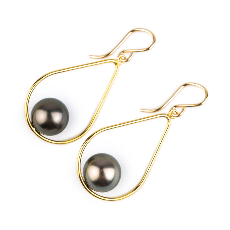 Aubergine Peacock Tahitian Pearl Teardrop Dangle Earrings