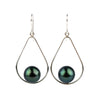 Indigo Green Tahitian Pearl Teardrop Dangle Earrings on Sterling Silver