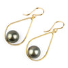 Warm Green Tahitian Pearl Teardrop Dangle Earrings