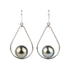 Silvery Blue Pink Tahitian Pearl Teardrop Dangle Earrings on Sterling Silver