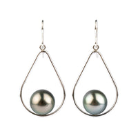 Silvery Blue Pink Tahitian Pearl Teardrop Dangle Earrings on Sterling Silver