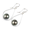 Silvery Blue Pink Tahitian Pearl Teardrop Dangle Earrings on Sterling Silver