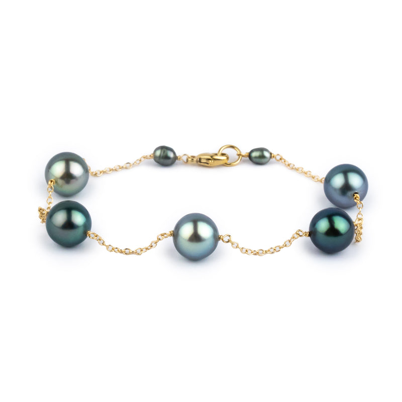 Blue Heaven Tahitian Pearl Tin Cup Bracelet on 14K Yellow Gold