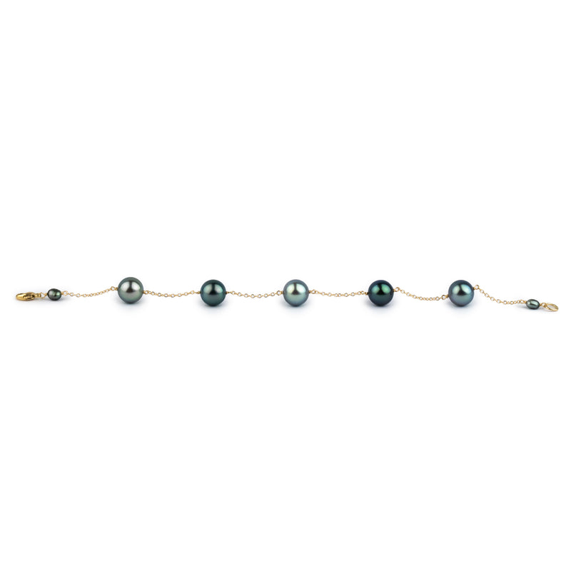 Blue Heaven Tahitian Pearl Tin Cup Bracelet on 14K Yellow Gold
