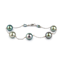 Iridescent Pastel Tahitian Pearl Tin Cup Bracelet on 14k White Gold