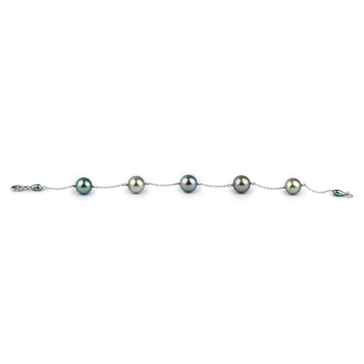 Iridescent Pastel Tahitian Pearl Tin Cup Bracelet on 14k White Gold