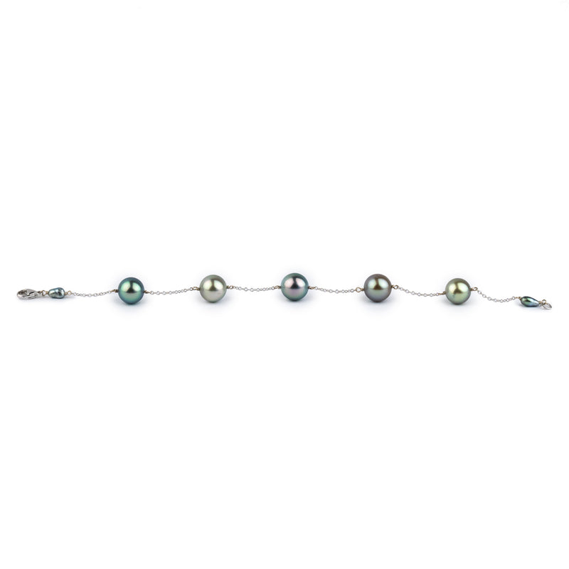 Iridescent Pastel Tahitian Pearl Tin Cup Bracelet on 14k White Gold