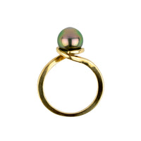 Pink Peacock 8.4mm Tahitian Pearl Spiral Ring on 14k Yellow Gold