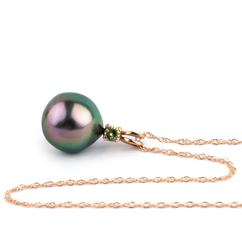 Tahitian Pearl & Peridot Pink Peacock Étoile Necklace on 10K Rose Gold