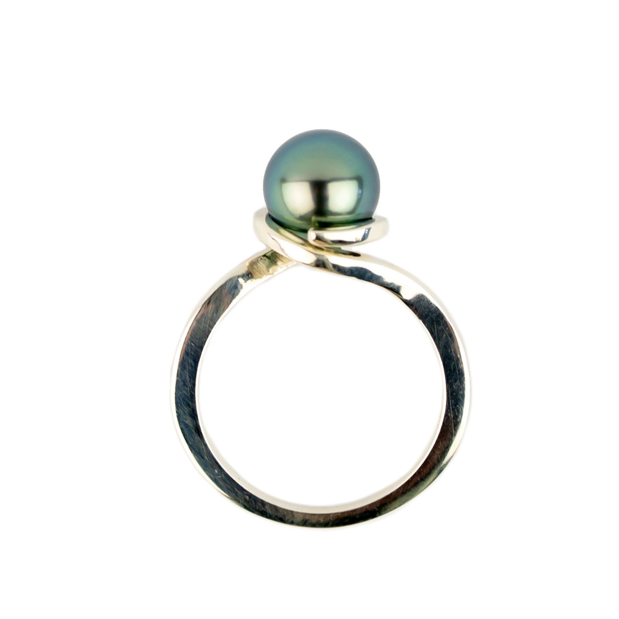 Lake Blue 8.4mm Tahitian Pearl Spiral Ring on Sterling Silver