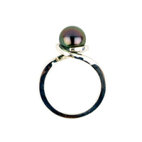 Plum Green 8.3mm Tahitian Pearl Spiral Ring on Sterling Silver
