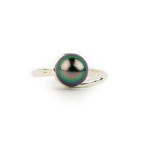 Northern Lights 8.2mm Tahitian Pearl Swirl Ring on Sterling Silver