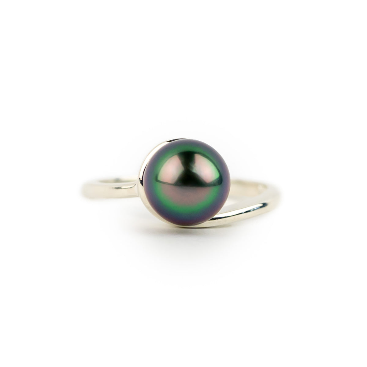 Northern Lights 8.2mm Tahitian Pearl Swirl Ring on Sterling Silver