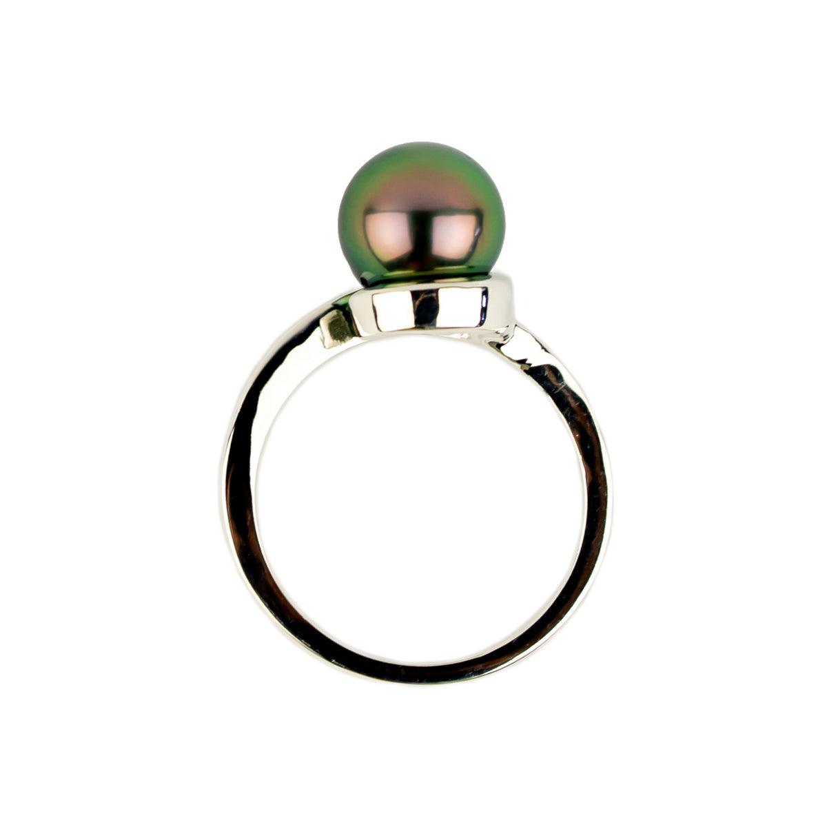 Fluorescent Pink Green 8.3mm Tahitian Pearl Swirl Ring on Sterling Silver