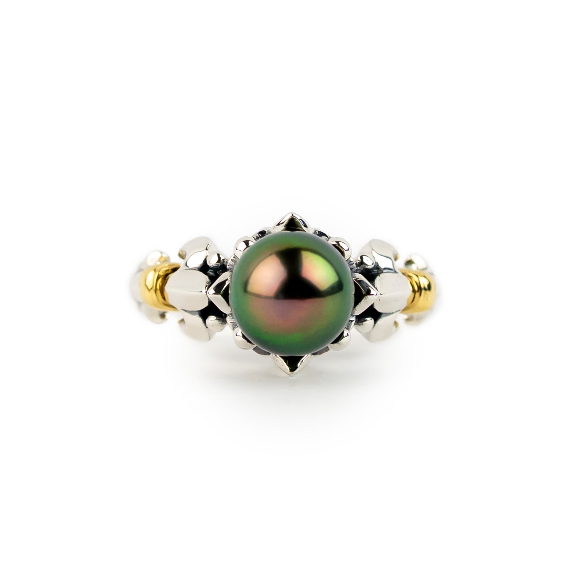 遥*悠様 hazama メモピアス pearl black × clear re Aubergine Green Flash Acropora Tahitian Pearl Ring – Kamoka Pearl