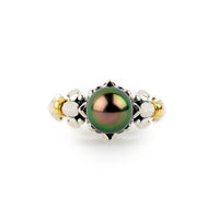 Aubergine Green Flash Acropora Tahitian Pearl Ring