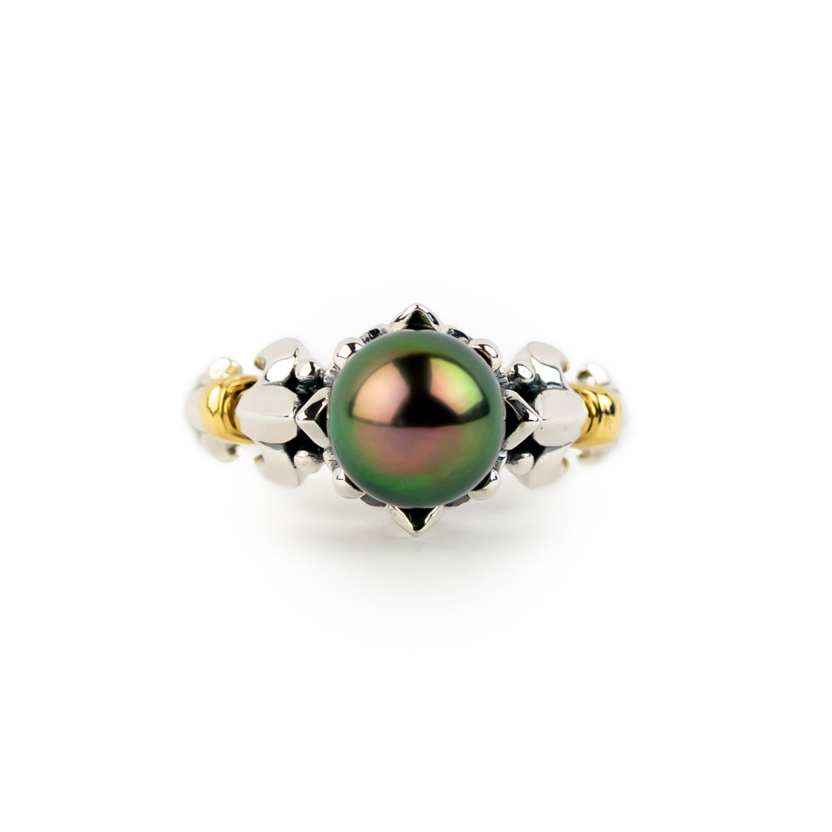 Aubergine Green Flash Acropora Tahitian Pearl Ring
