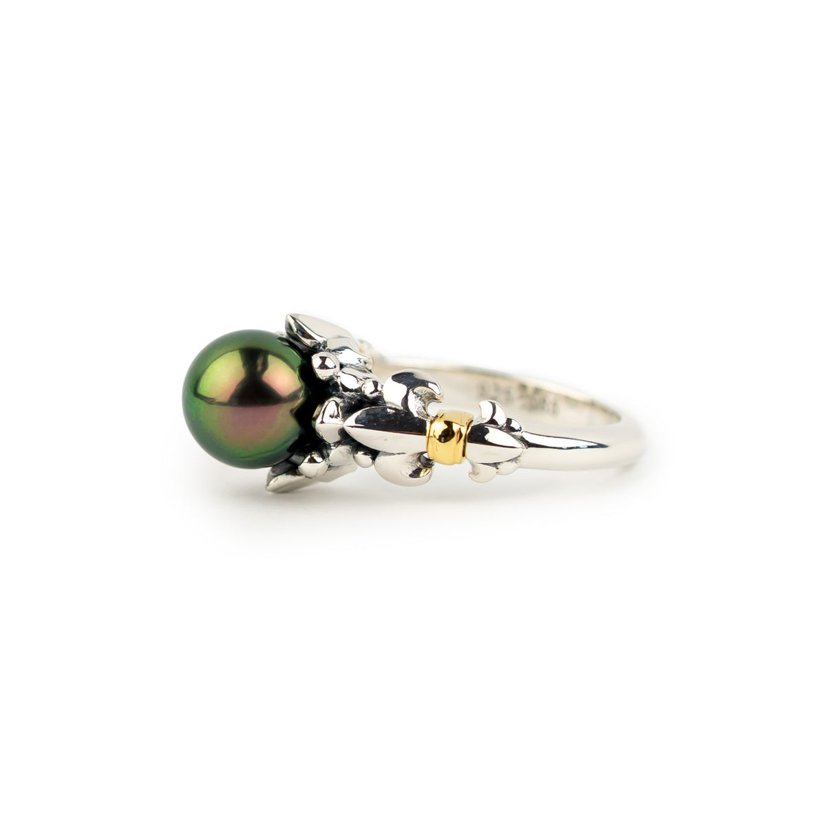 Aubergine Green Flash Acropora Tahitian Pearl Ring