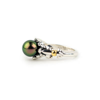 Aubergine Green Flash Acropora Tahitian Pearl Ring