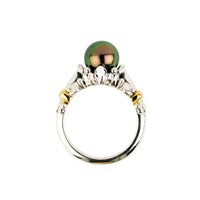 Aubergine Green Flash Acropora Tahitian Pearl Ring