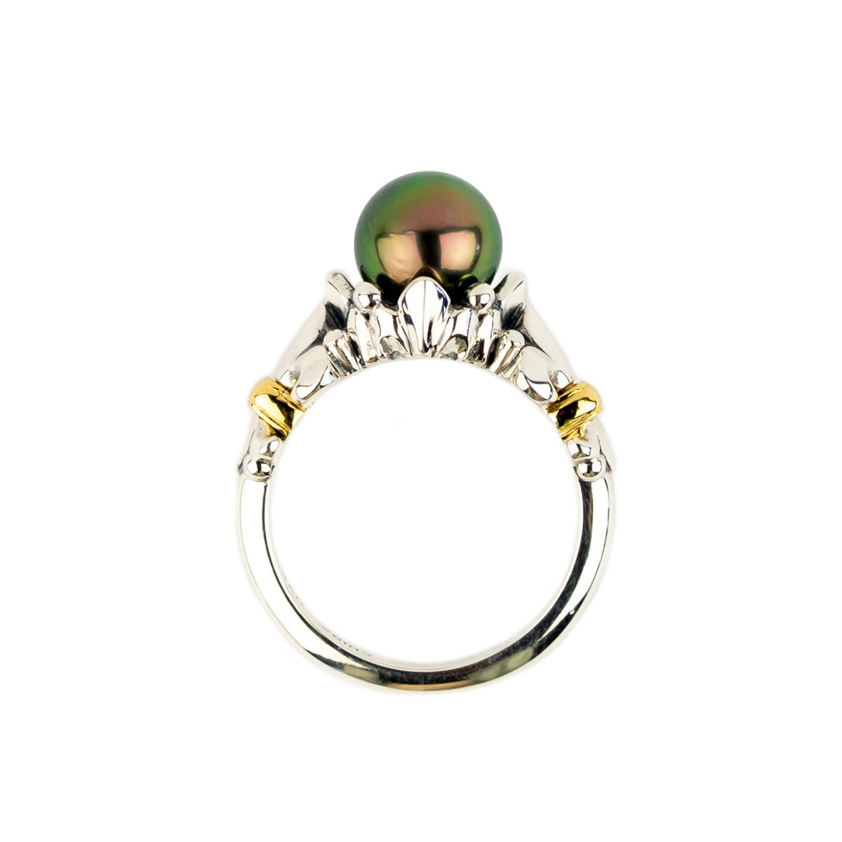 Aubergine Green Flash Acropora Tahitian Pearl Ring